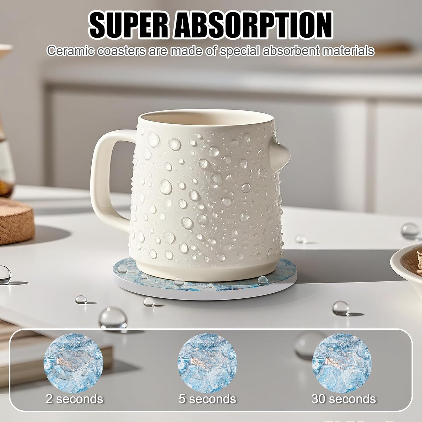 Coasters for Drinks Set of 4, Absorbent Starry Sky Marble with Metal Golden Holder, Ceramic Coaster Set Cup Mat for Home Decor, Bar, Kitchen, Party