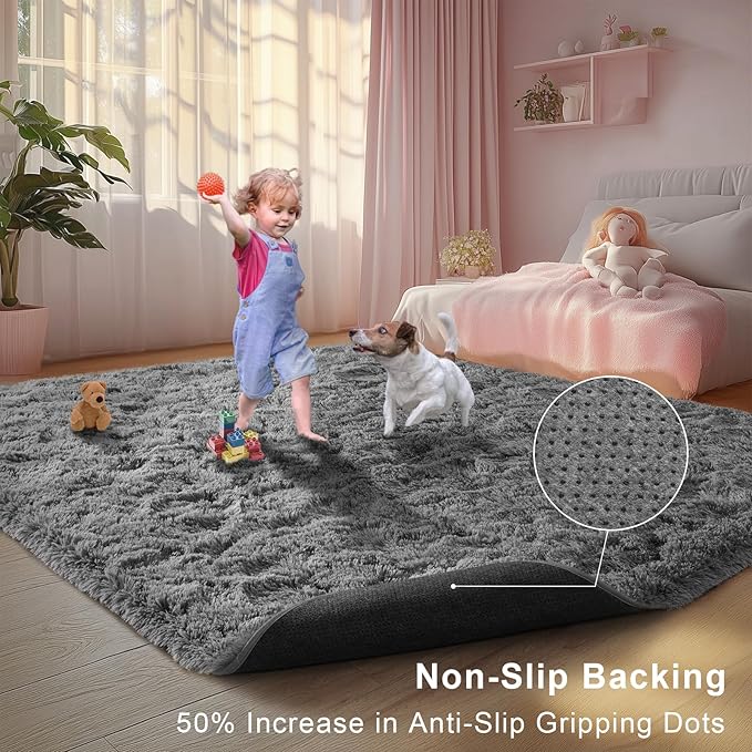 5x8 Grey Fluffy Area Rugs for Bedroom, Soft Indoor Plush Rug for Living Room, Large Furry Fuzzy Shag Floor Carpet for Kids Nursery Boys Room Dorm Classroom Home Office Decor Mat