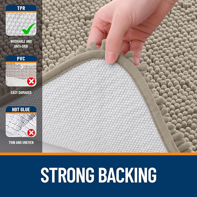 OLANLY Bathroom Rugs 44x24, Extra Soft Absorbent Chenille Bath Rugs, Rubber Backing Quick Dry, Machine Washable Bath Mats for Bathroom Floor, Tub and Shower, Home Decor Accessories, Warm Taupe