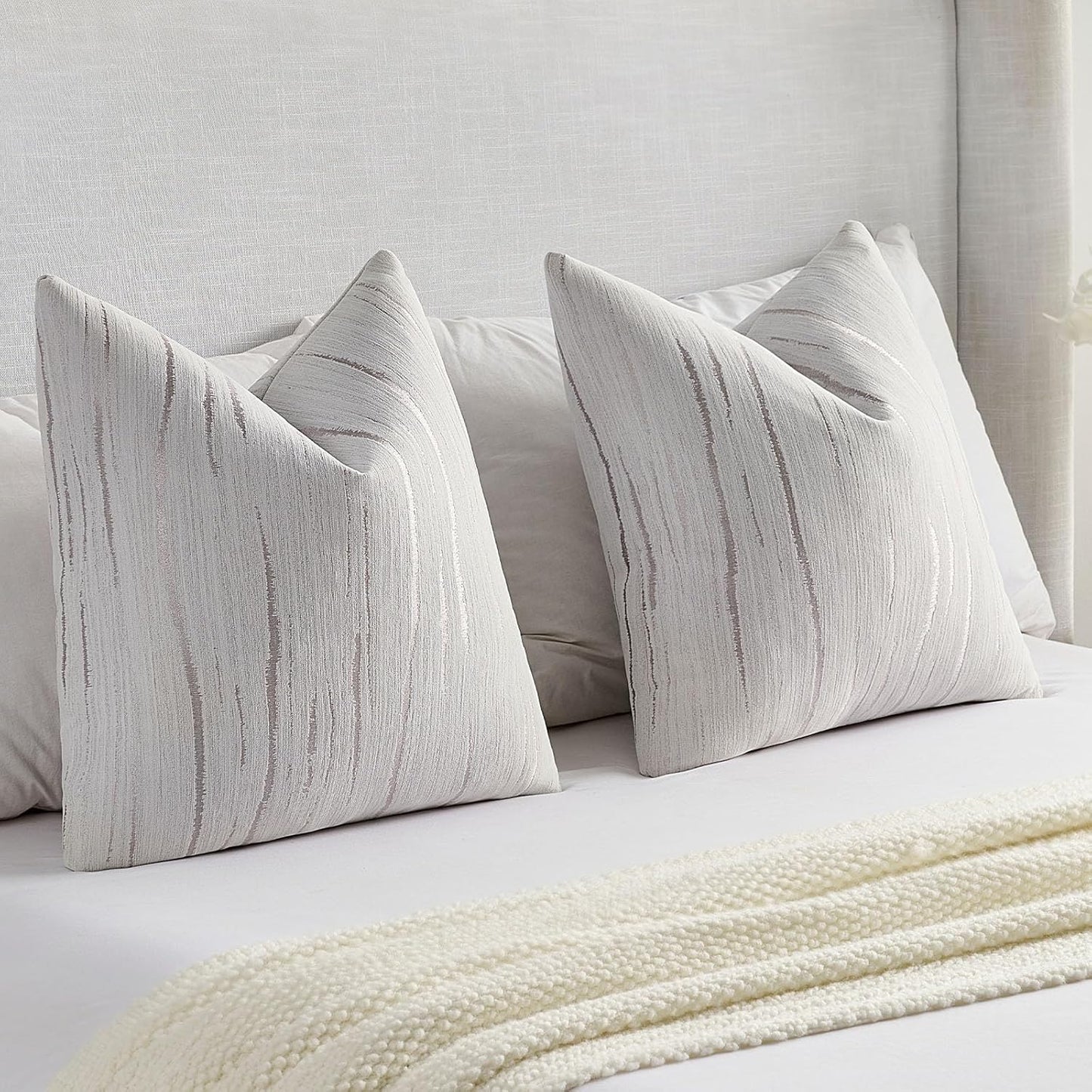 FUTEI Grey Chenille Decorative Throw Pillow Covers 12x20 Inch Set of 2,Soft Embossed Striped Textured Lumbar Pillow Cases,Modern Home Decor for Couch Bed Living Room