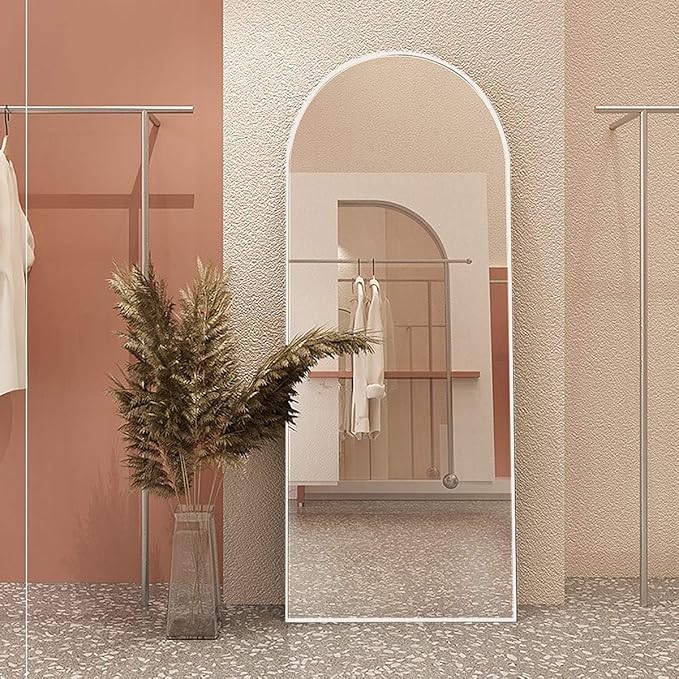 TinyTimes 64''x21'' Arched Full Length Mirror with Stand, Full Body Mirror, Mirrors Full Length Floor Freestanding, Wall Mounted Mirrors for Bedroom Living Room Cloakroom, White