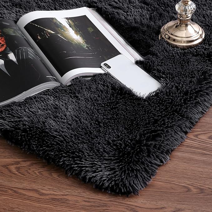 Ophanie Small Black Entryway Throw Rugs for Bedroom, 2x3 Mini Area Rug, Affordable Non Slip Fluffy Carpet, Fuzzy Soft Living Room Rugs, Home Decor Aesthetic, Nursery