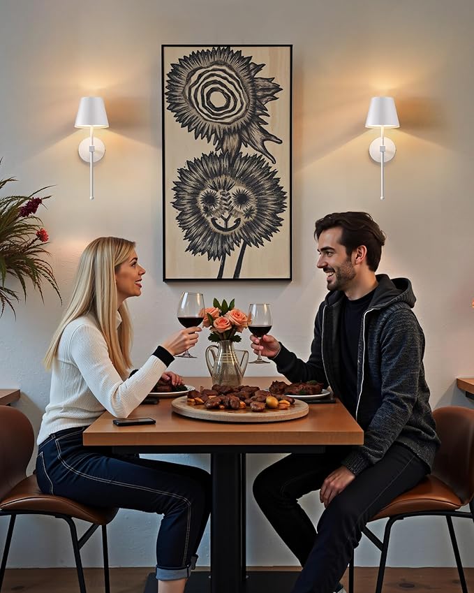 KDG Cordless Wall Sconces Set of 2, Wireless 5200mAh Rechargeable Battery LED Wall Lamps, Wall Lightings for Wall Painting, Outdoor, Garden, Living Room, Bedside, Hallway, Gifts, Night Light (White)