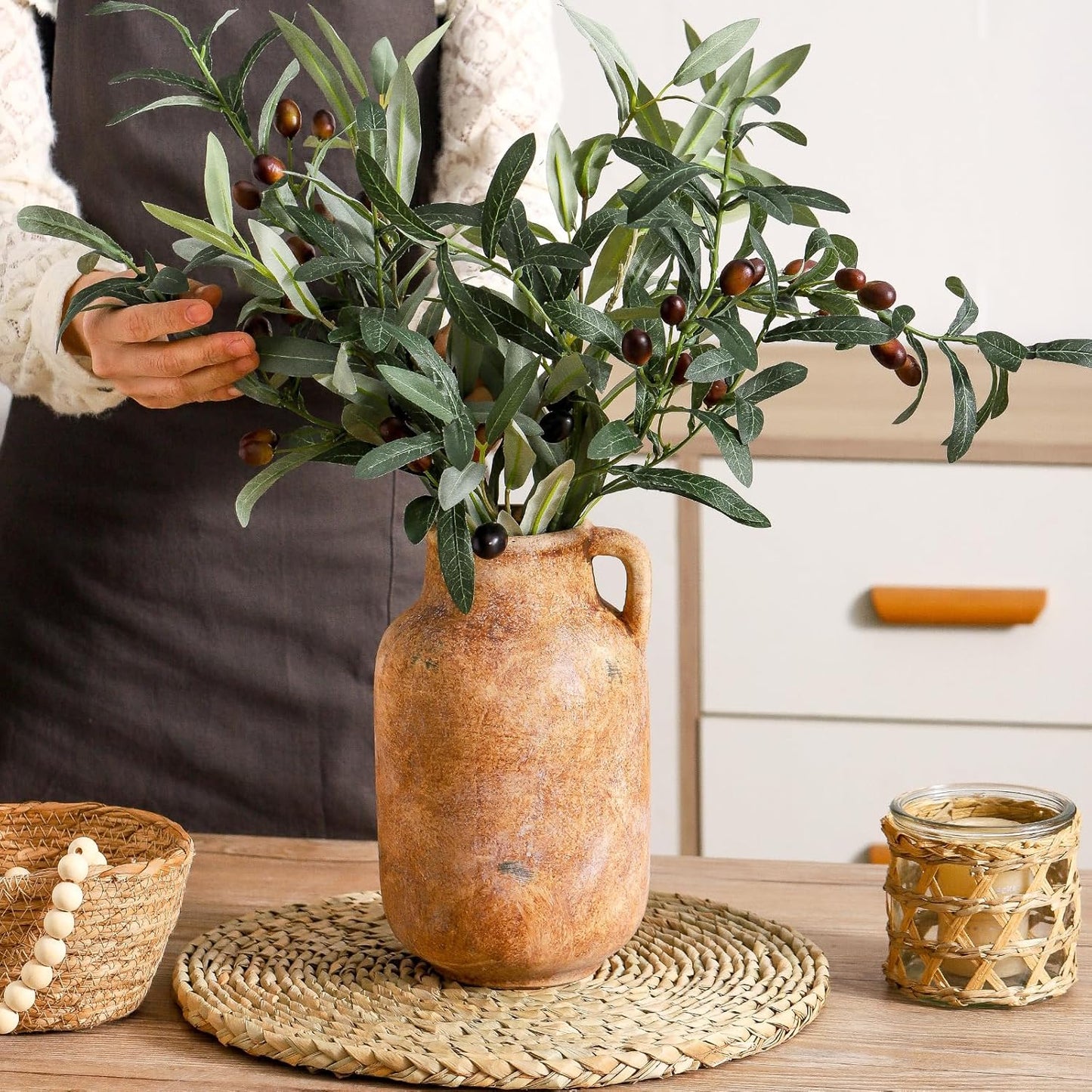 Ceramic Flower Vase Home Decor - 9.7 Inch Large Table Flowers Vases Living Room Bedroom Plant Decorations Farmhouse Vintage for Kitchen Shelf Office Coffee Dining Desk House Women (Rust, 9.7")