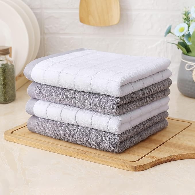 Homaxy 100% Cotton Terry Kitchen Towels(Mixed Color, 13 x 28 Inches), Checkered Designed, Soft and Super Absorbent Dish Towels, 6 Pack