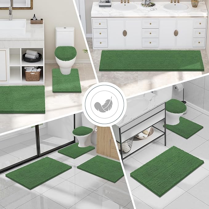 Smiry Luxury Chenille Bathroom Rugs 34x21, Extra Soft and Absorbent Shaggy Bath Mat, Machine Washable, Non-Slip Plush Carpet Runner for Tub, Shower, and Floor, Home Decor Accessories, Olive Green
