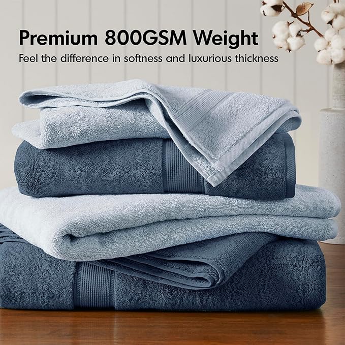 Madison Park 800GSM Bathroom Towel Set of 8 100% Cotton Bath Towel Set for Bathroom Luxurious Highly Absorbent 2 Bath Towels 2 Hand Towels 4 Washcloths Quick Dry Spa Quality Slate Blue