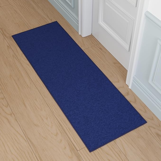 Ottomanson Hallway Runner Rug 20" x 59" Non Slip Solid Area Rugs Easy to Clean Laundry Rug Runner Durable & Pet Friendly Floor Carpet Runners for Hallways Entryway Living Room Kitchen, Navy