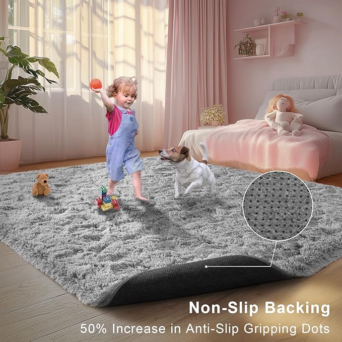 5x7 Light Grey Fluffy Area Rugs for Bedroom, Soft Indoor Plush Rug for Living Room, Large Furry Fuzzy Shag Floor Carpet for Kids Nursery Boys Room Dorm Classroom Home Office Decor Mat