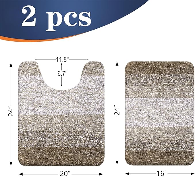 OLANLY Bathroom Rug Set 2 Piece, Soft Absorbent Microfiber Bath Mats and U-Shaped Contour Toilet Rug, Non-Slip, Machine Wash Dry, Plush Shaggy Bath Mats for Bathroom (24"x16"+24"x20", Coffe)