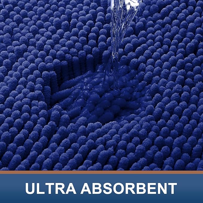 Smiry Luxury Chenille Bathroom Rugs 34x21, Extra Soft and Absorbent Shaggy Bath Mat, Machine Washable, Non-Slip Plush Carpet Runner for Tub, Shower, and Floor, Home Decor Accessories, Royal Blue