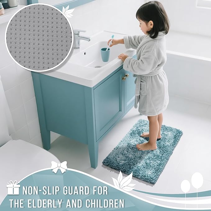 Yimobra Long Bathroom Rugs Runner 70x24 Inch, Extra Thick Soft Absorbent Chenille Bath Mat, Non Slip Machine Washable, Quick Dry Bath Rugs for Bathroom Floor, Tub and Shower, Greyish Blue
