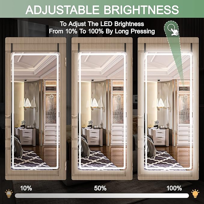 Hasipu 47 x 18 Over The Door Full Length Mirror with Lights for Bedroom, Living Room, Cloakroom, Black