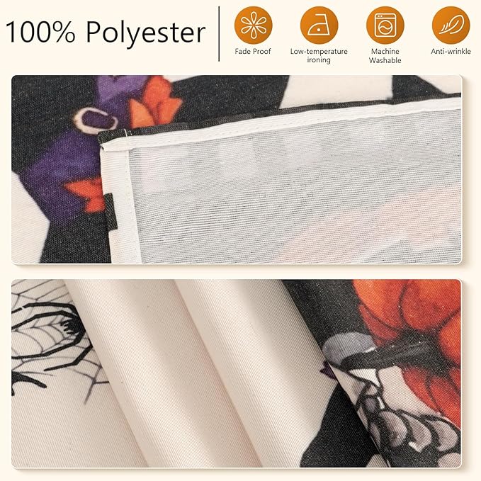 Halloween Table Runner with Spooky Skeletons, Black Cats & Pumpkins, Table Decoration for Dining Party and Home Decor,96x13 inches