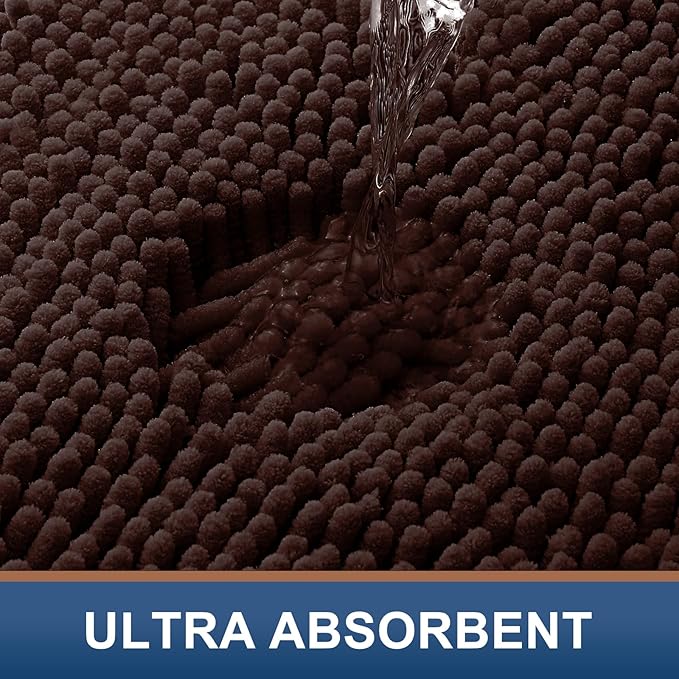 Smiry Luxury Chenille Toilet Rugs U-Shaped 24x24, Soft Absorbent Non-Slip Contour Bathroom Rugs for Toilet, Machine Washable Contoured Bath Mats, Brown