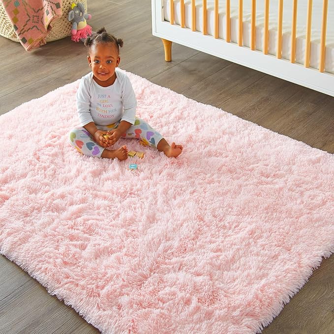 Ophanie Pink Area Rugs for Bedroom Girls, 5x8 Kids Fluffy Fuzzy Furry Shag Carpet, Plush Soft Cute Baby Shaggy Bedside Indoor Floor Rug for Teen Dorm Home Decor Aesthetic, Nursery