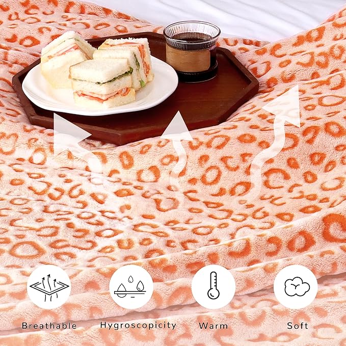 Warm Orange Blanket Leopard Print Throw Blanket Soft Fleece Blankets Home Decor Stuff for Couch Bed Sofa
