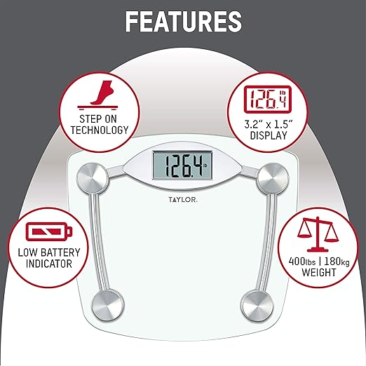 Taylor Precision Products 7506 Digital Scale, Chrome/Glass, iphone, 1 Count
