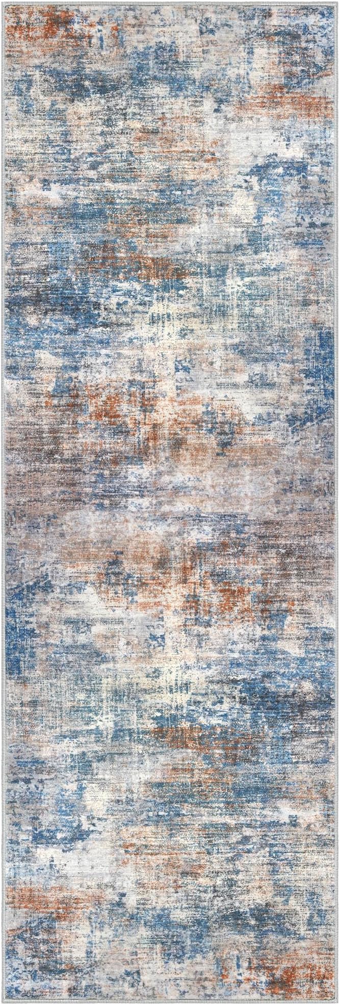 IOHOUZE Abstract Runner Rug 3x8 Ft Washable Runners for Hallways, Non Slip Kitchen Runner Printed Faux Wool Entryway Runner Indoor, Modern Abstract Floor Carpet for Hall Bedroom, Blue Rust