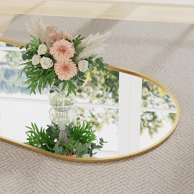 TinyTimes 64''x21'' Arched Full Length Mirror with Stand, Full Body Mirror, Mirrors Full Length Floor Freestanding, Wall Mounted Mirrors for Bedroom Living Room Cloakroom (Gold)