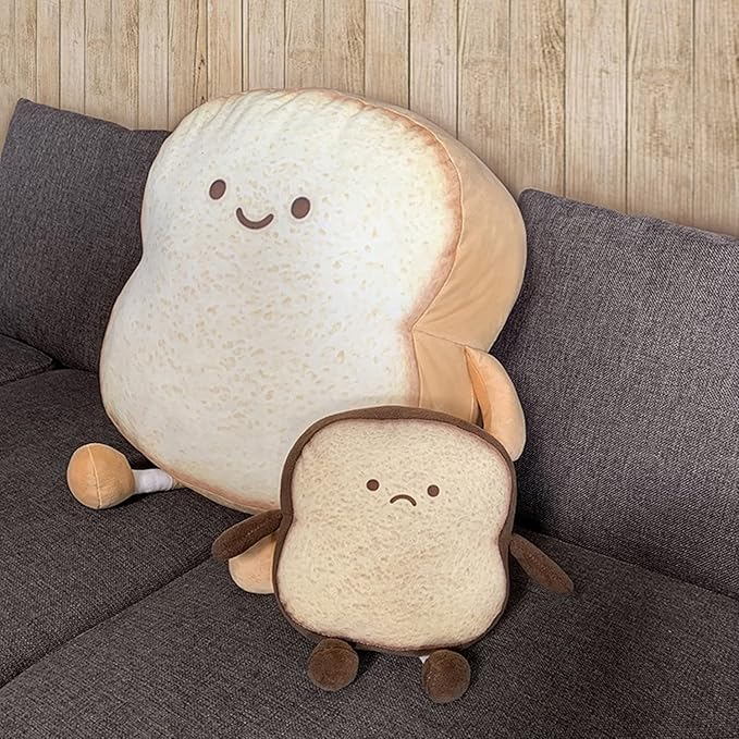 Nenalayo Toast Sliced Bread Pillow,Bread Shape Plush Pillow,Facial Expression Soft Toast Bread Food Sofa Cushion Stuffed Doll Toy for Kids Adults Gift Home Bed Room Decor (L)