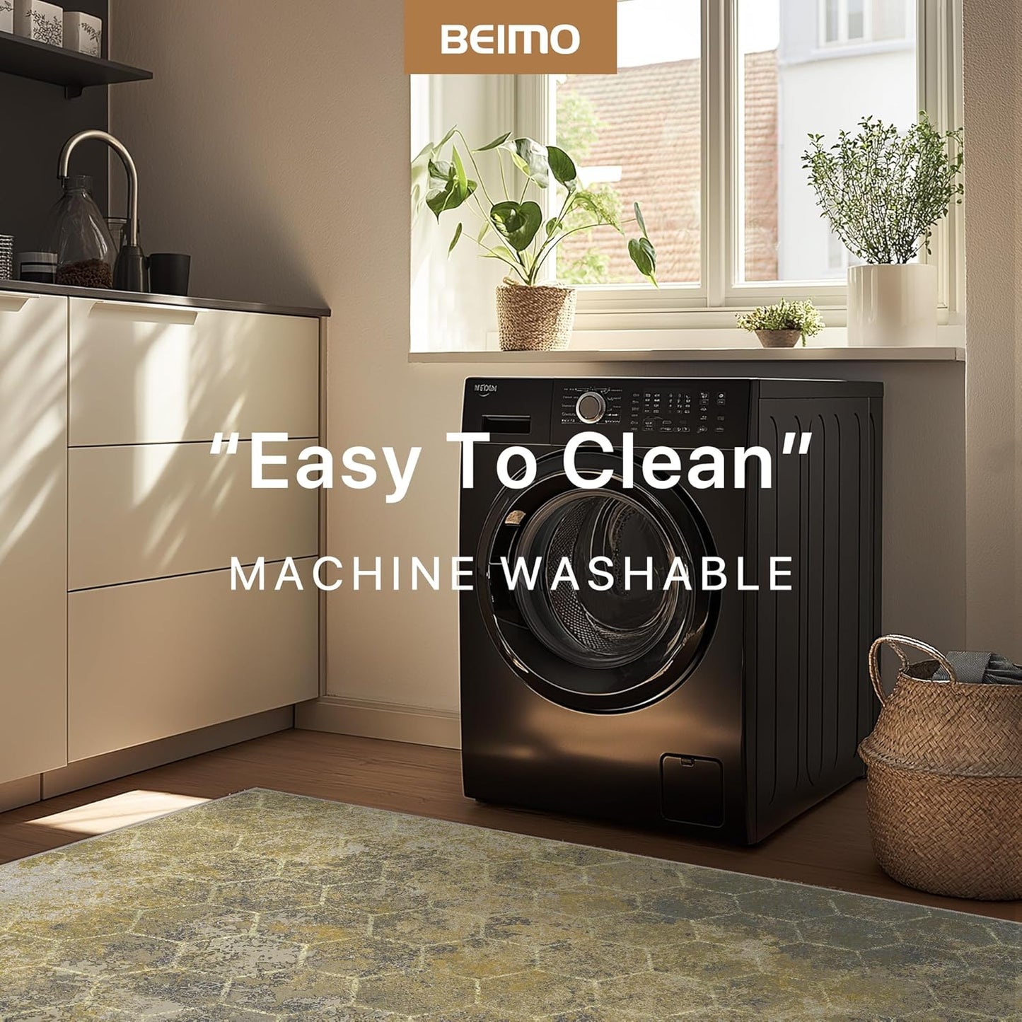 Area Rugs 8x10 for Living Room Bedroom, Modern Abstract Honeycomb Geometric Design, Machine Washable Rug, Large Soft Low Pile Floor Cover with Non Slip Backing for Dining Room, Golden Mist