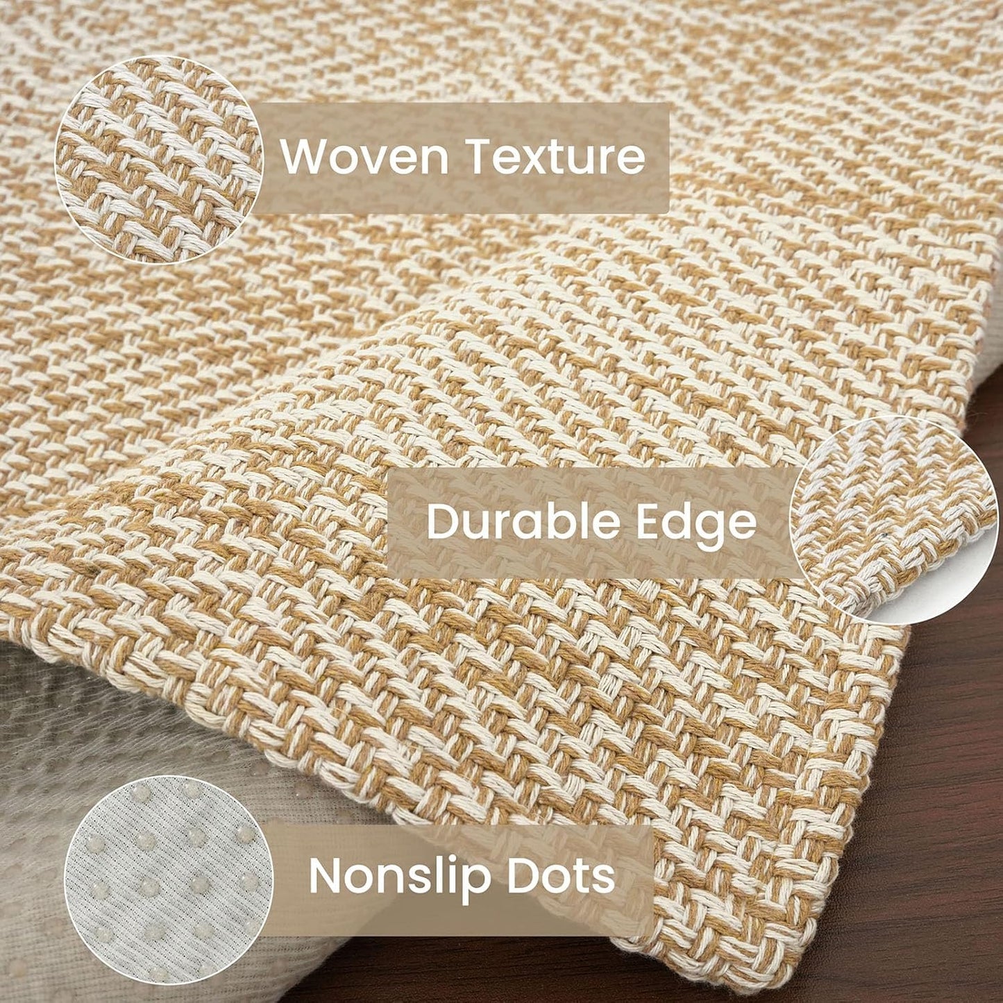 IOHOUZE Washable Area Rug 3x5 Non Slip Rubber Backed Woven Rugs for Entryway Rugs Indoor Outdoor Doormat Throw Rug Floor Carpet for Entrance Kitchen Front Door, Warm Beige/Orange/Apricot