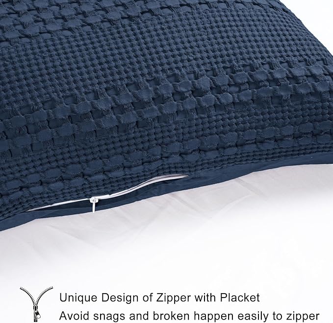 PHF 100% Cotton Waffle Body Pillowcase with Zipper, 1 Pack 20" x 54" Soft Skin-friendly Pillow Sham, No Filling, Aesthetic Woven and Breathable Waffle Weave Body Pillow Cover for Bed, Bright Navy Blue