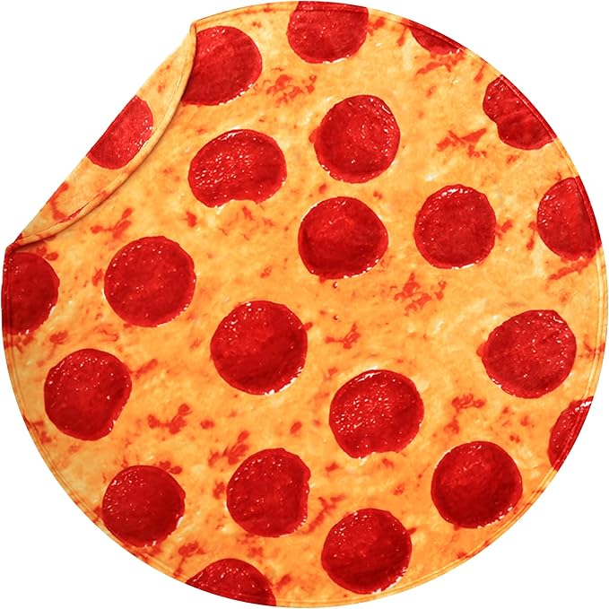 Vessia Pizza Printed Throw Blanket, Realistic Funny Round Food Blanket for Adults and Kids, 300GSM Soft Novelty Pepperoni Pizza Throw for Couch, Sofa, Bed, Fun Home Decor for All Seasons, 71 inches