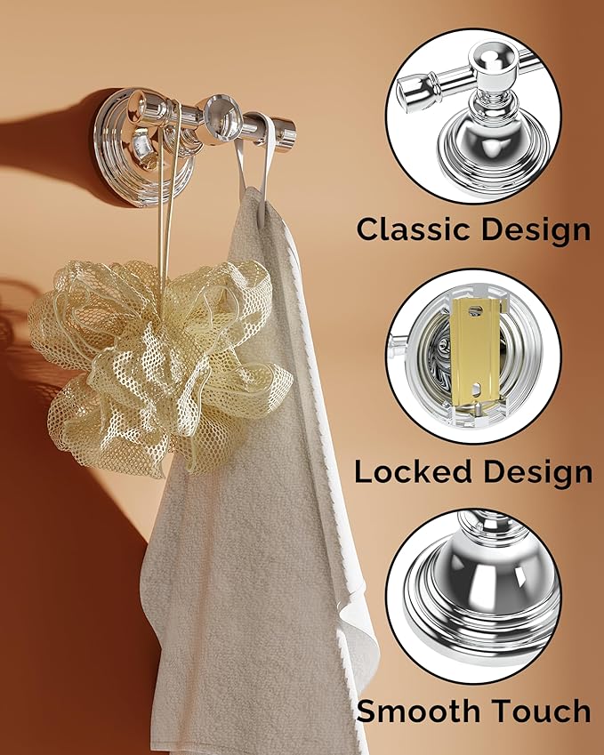 Towel Hook for Bathroom 2 Pack, Stainless Steel Robe Coat Hook Wall Mount, Heavy Duty Towel Hanger for Kitchen, Bedroom or RV (Chrome)