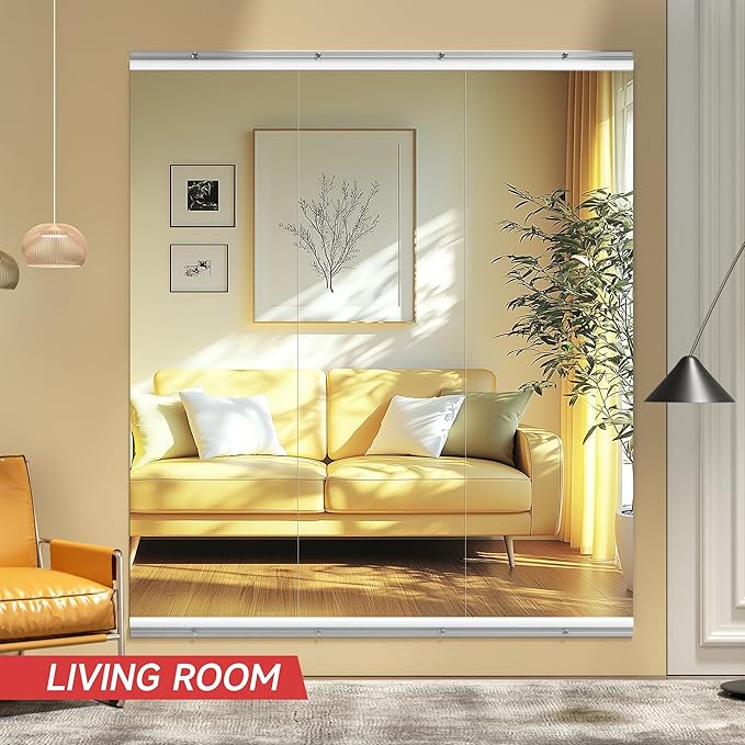 Home Gym Mirror, 55'' x 17'' x 3PCS, Large Full Body Mirror for Yoga, Frameless Tempered Glass, Wall Mounted for Home Gym, Garage, Bedroom, Bathroom