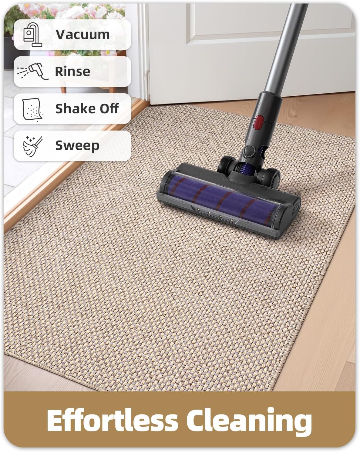 Color&Geometry Front Door Mat Indoor 21"x31", Ultra Non Slip Rubber Backed Dirt Trapper, Low Profile Thin Washable, Easy Clean Entry Entryway Rug Door Mat Indoor Entrance, Khaki (Fold)