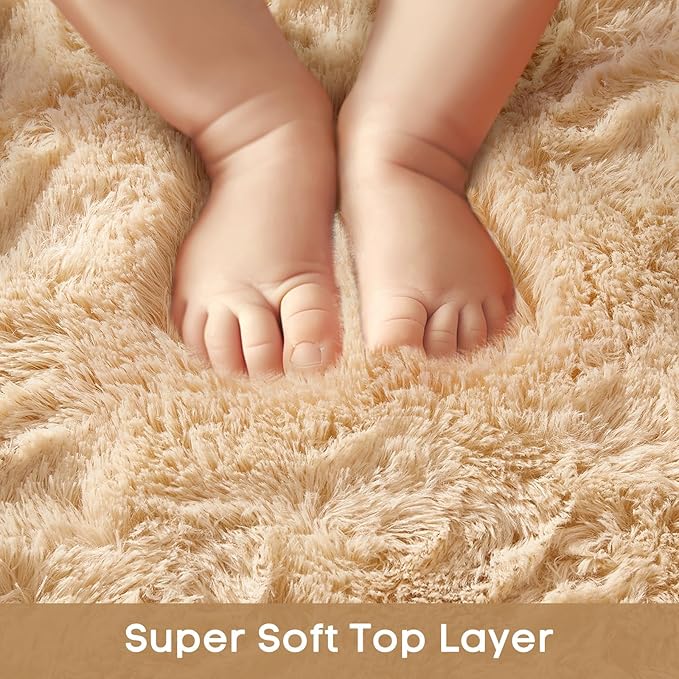 Ophanie Beige Rugs for Living Room Bedroom, 5x8 Fluffy Fuzzy Furry Carpet, Plush Soft Shaggy Bedside Indoor Floor Area Rug for Kids Girls Boys Baby Teen Dorm Nursery Home Decor Aesthetic