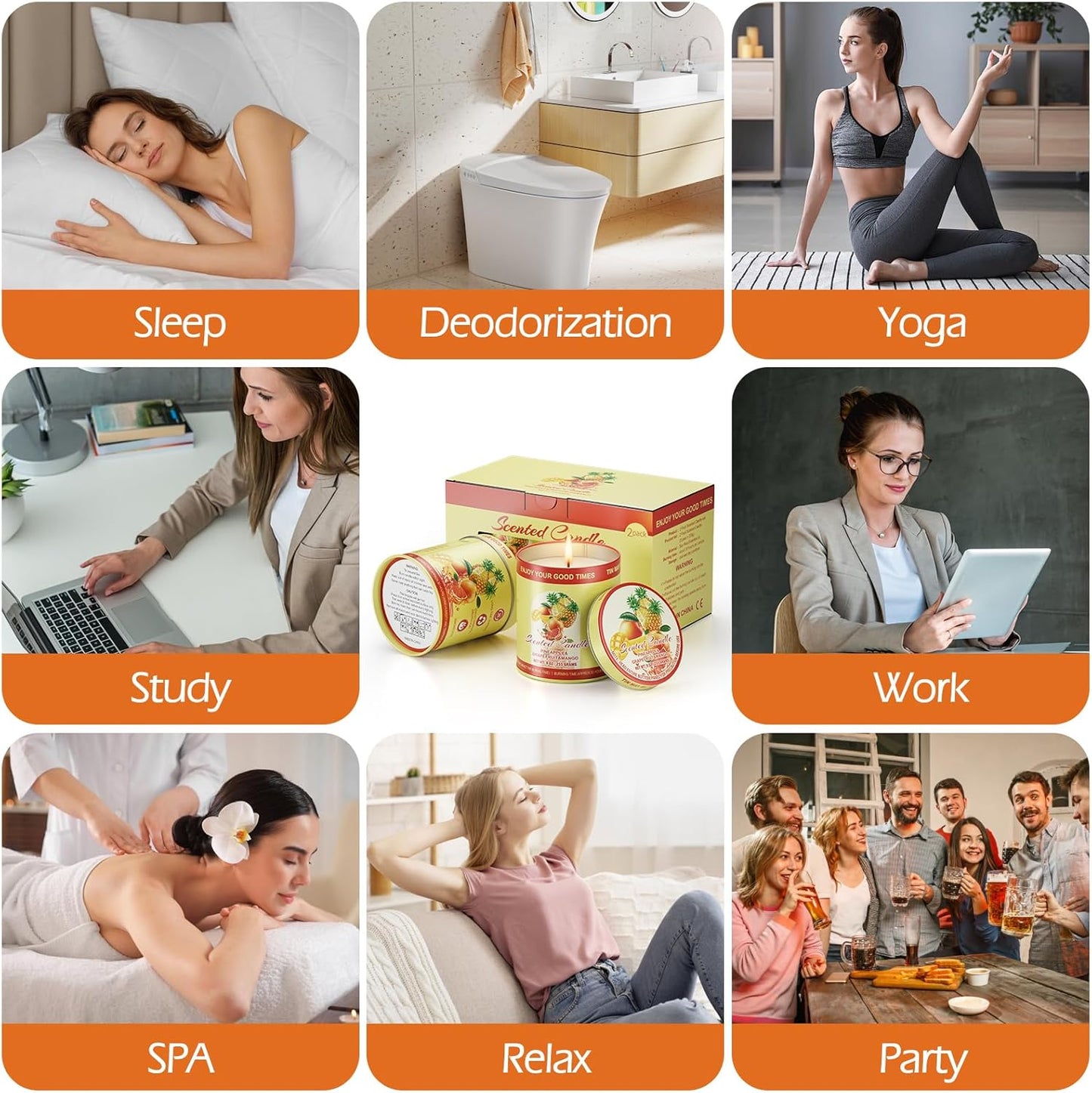 Pineapple Grapefruit Mango Scented Candles Set | 2 Pack 510g 8% Essential Oils 80H Burn | Smokeless Clean Burning Aromatherapy Tin Jar Candles for Home Relaxation, Yoga, Spa Gift for Men&Women