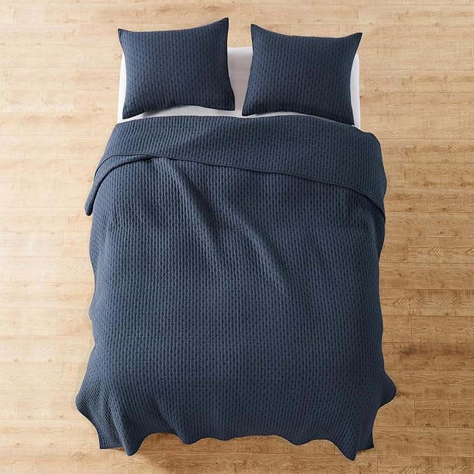 Levtex Home Cross Stitch Reversible King/Cal King Quilt Set (106x92in) and 2 Pillow Shams (36x20in) - Stitch Texture - Navy - Cotton King Size Quilt Bedding Set - Lightweight Soft Pre-Washed