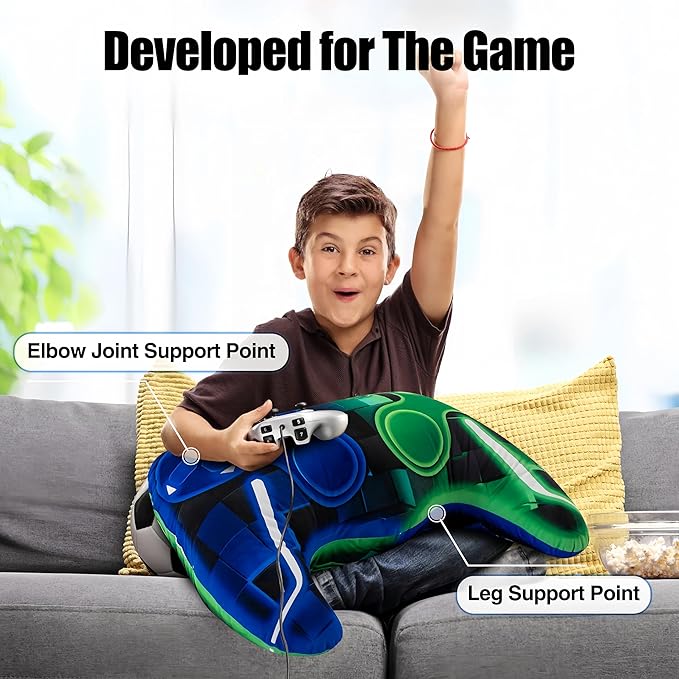 Meeting Story Game Controller Shaped Plush Throw Pillow Cushion for Boys and Girls Gamer Room Decoration for Sofa Couch/Computer Chair/Bed Gifts for Teen Boys Gaming Toy Pillow (Green Blue, Large)