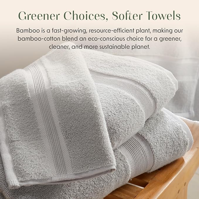 Springtree Home Luxury Bamboo Rayon Bath Towel Set of 4 | 35% Bamboo Rayon - 65% Cotton | Absorbent Quick-Dry Towels for Bathroom | Oeko-TEX Standard 100 Cotton | Grey - 4 Pack