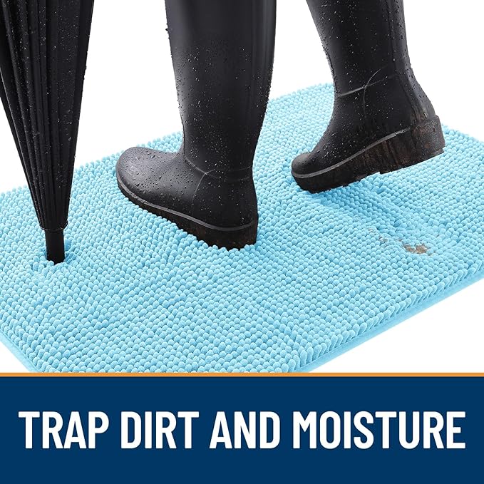 OLANLY Dog Door Mat for Muddy Paws 40x32, Absorbs Moisture and Dirt, Absorbent Non-Slip Washable Doormat, Quick Dry Chenille Mud Mat for Dogs, Entry Indoor Entryway Carpet for Inside Floor, Blue