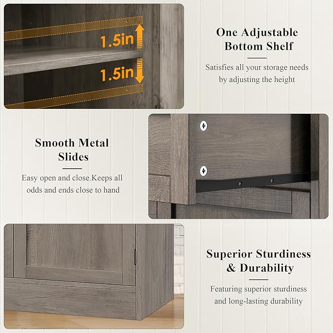 HOSTACK 71“ Tall Kitchen Pantry Storage Cabinet, Modern Kitchen Hutch Bar Cabinet with Microwave Stand, Wood Buffet Sideboard with Hutch, Cupboard with Drawers, Shelves for Dining Room, Ash Gray