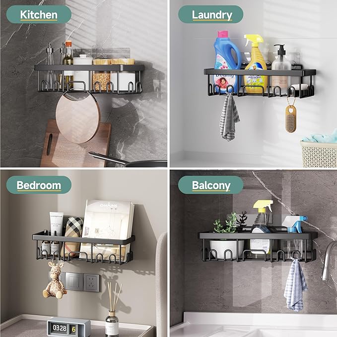 Veken Rustproof & Waterproof Shower Caddy 5-Pack, No Drilling Adhesive Wall Mounted Shower Shelves Rack, Heavy Weight Bearing, Large Organizer Storage Accessories, Ideal for Bathroom, Home & Kitchen
