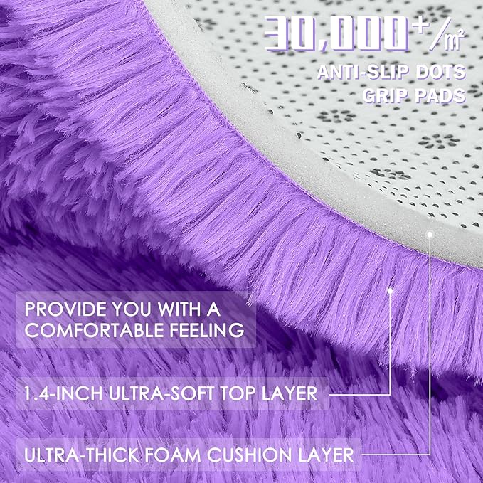OLANLY Area Rugs for Living Room Bedroom, Machine Washable 4x5.9 ft Soft Fluffy Shaggy Bedside Rug, Indoor Floor Carpet for Kids Girls and Boys, Dorms, Nursery Rooms, Home Decor Aesthetic, Purple