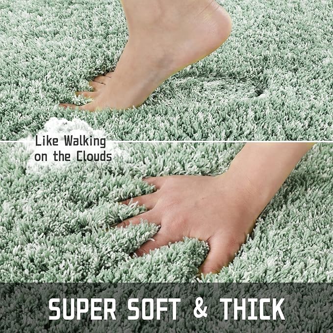 Yimobra Luxury Bathroom Rugs, Fluffy Bath Mats, Non Slip, Water Absorbent Microfiber, Machine Washable, Plush Runner Shower Rugs, Thick Matts for Bathroom Floor&Tub, 60"x 24", Light Green and White