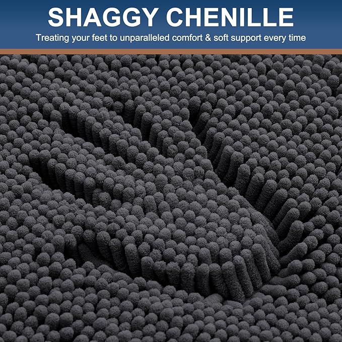 Smiry Luxury Chenille Bathroom Rugs 34x21, Extra Soft and Absorbent Shaggy Bath Mat, Machine Washable, Non-Slip Plush Carpet Runner for Tub, Shower, and Floor, Home Decor Accessories, Charcoal Grey