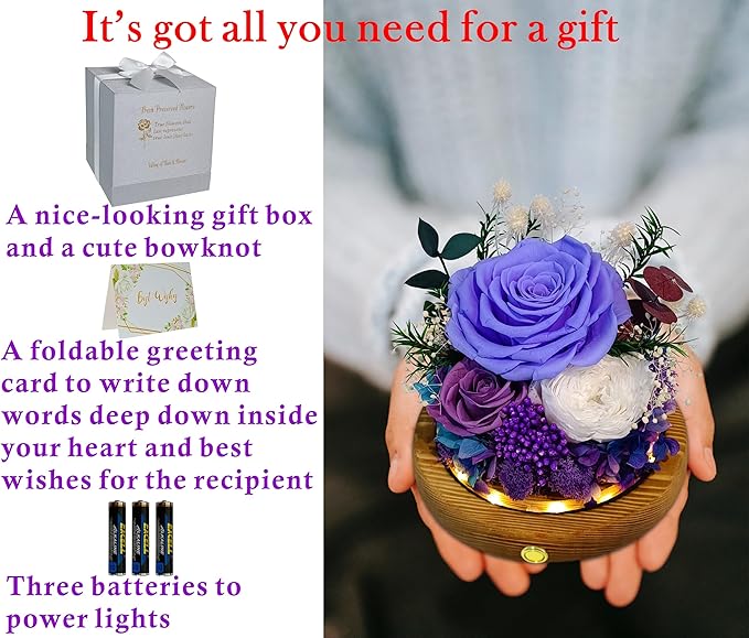 Valley of Rain & Forest Long-Lasting Real Flowers, Unique Floral Gift For you to send Love for All Occasions, for Indoor Decoration (Violet Rose, Purple & White Austin Roses)