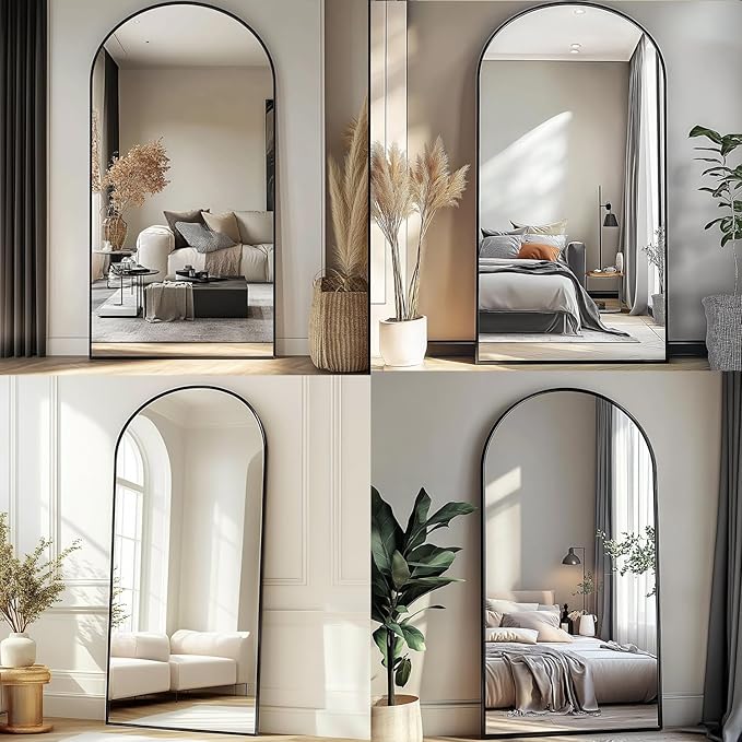 TinyTimes 71''x30'' Oversized Arched Full Length Mirror Large Full Body Floor Mirror with Stand for Hanging, Big Full Size Long Mirror with Aluminum Frame for Bedroom, Living Room (Black)