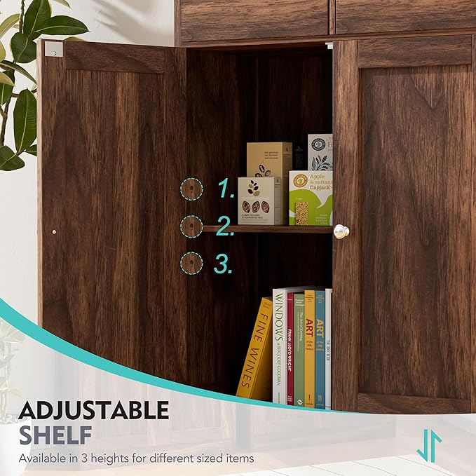 Vongrasig Bathroom Storage Cabinet, Freestanding Pantry Cabinet with 2 Drawers and Adjustable Shelves, Wooden Floor Storage Organizer for Bathroom, Living Room, Kitchen, Entryway, Farmhouse, Brown