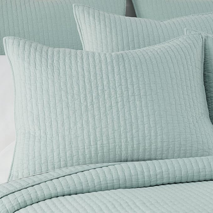 Levtex Home Cross Stitch Reversible Twin XL/Twin Quilt Set (68x86in) with 1 Pillow Sham (26x20in) - Stitch Texture - Blue Haze - Cotton Twin/Twin Size Quilt Bedding Set - Lightweight Soft Pre-Washed