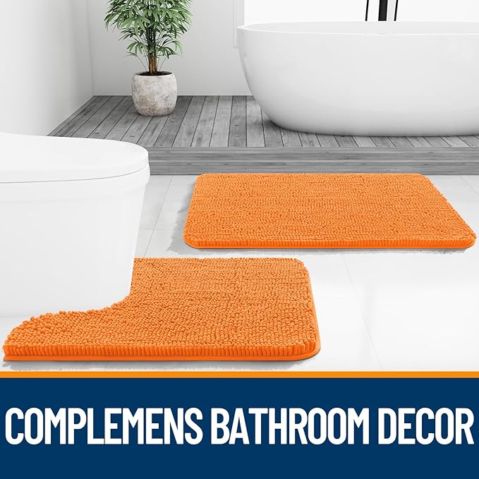 OLANLY Bathroom Rugs 36x24, Extra Soft Absorbent Chenille Bath Rugs, Rubber Backing Quick Dry, Machine Washable Bath Mats for Bathroom Floor, Tub and Shower, Home Decor Accessories, Orange