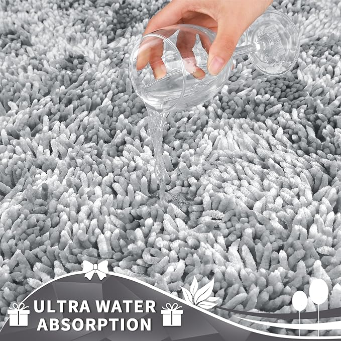 Yimobra Toilet Rugs U Shaped Washable, Extra Thick Soft Absorbent Chenille Contour Bathroom Rugs for Toilet 24x24 Inch, Quick Dry Non Slip Toilet Mat for Bath Floor, Light Grey