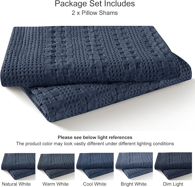 PHF 100% Cotton Ruffle Waffle Pillow Shams Standard Size, 2 Pack 20" x 26" Soft Skin-Friendly Pillowcases, No Filling, Aesthetic Home Decor, Breathable Waffle Weave Bed Pillow Covers, Dark Navy